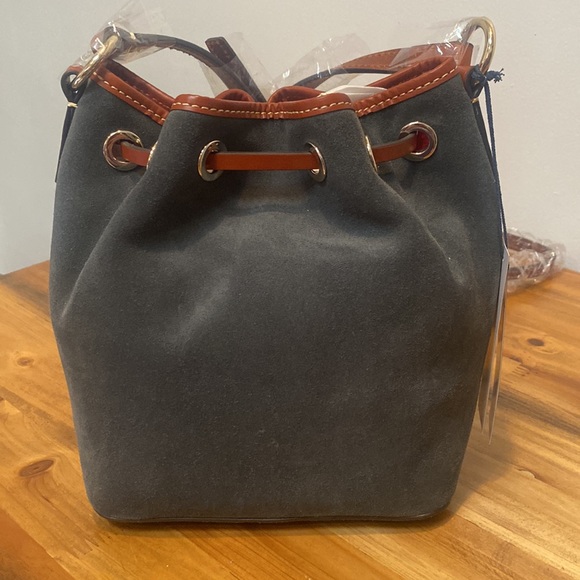 NWT Dooney & Bourke Grey Kendall Suede Bucket Drawstring Bag - Picture 4 of 13